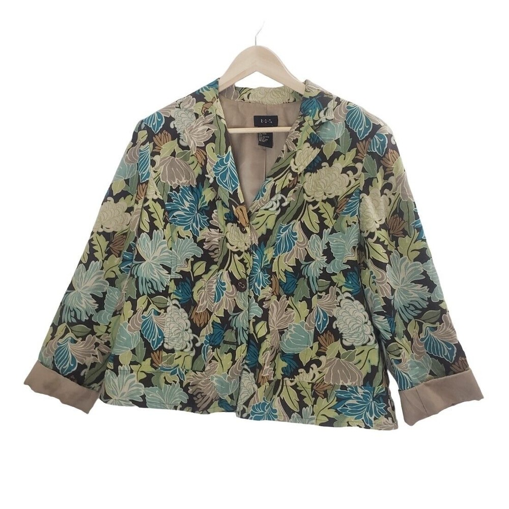 RQT Women's Blazer - Multi Color Floral - Linen Rayon Blend - Size 14